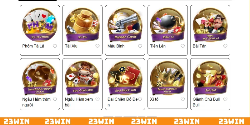 Giải trí ấn tượng cùng danh mục game bài 23Win uy tín